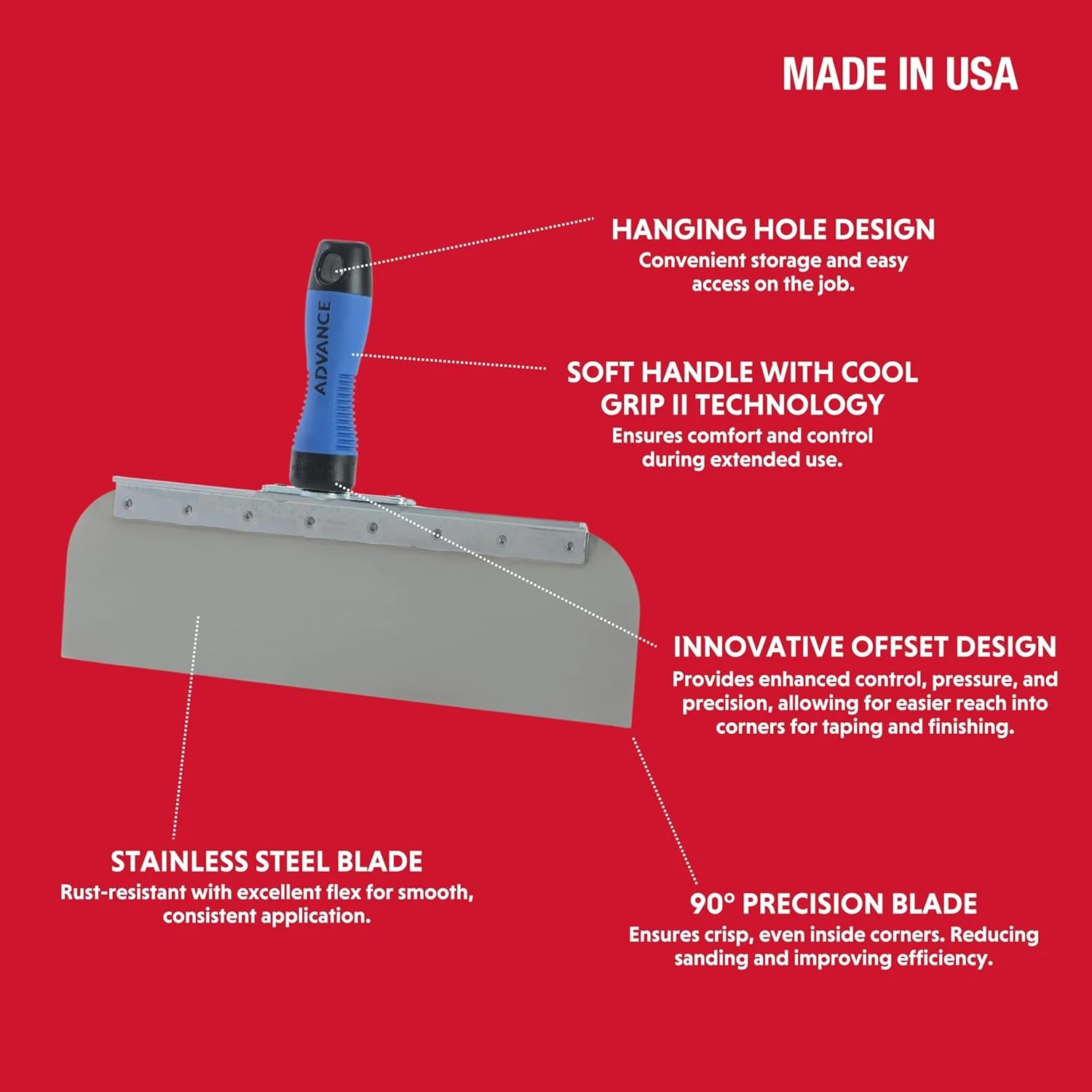 Advance Stainless Steel Offset Drywall Knife - Image 7