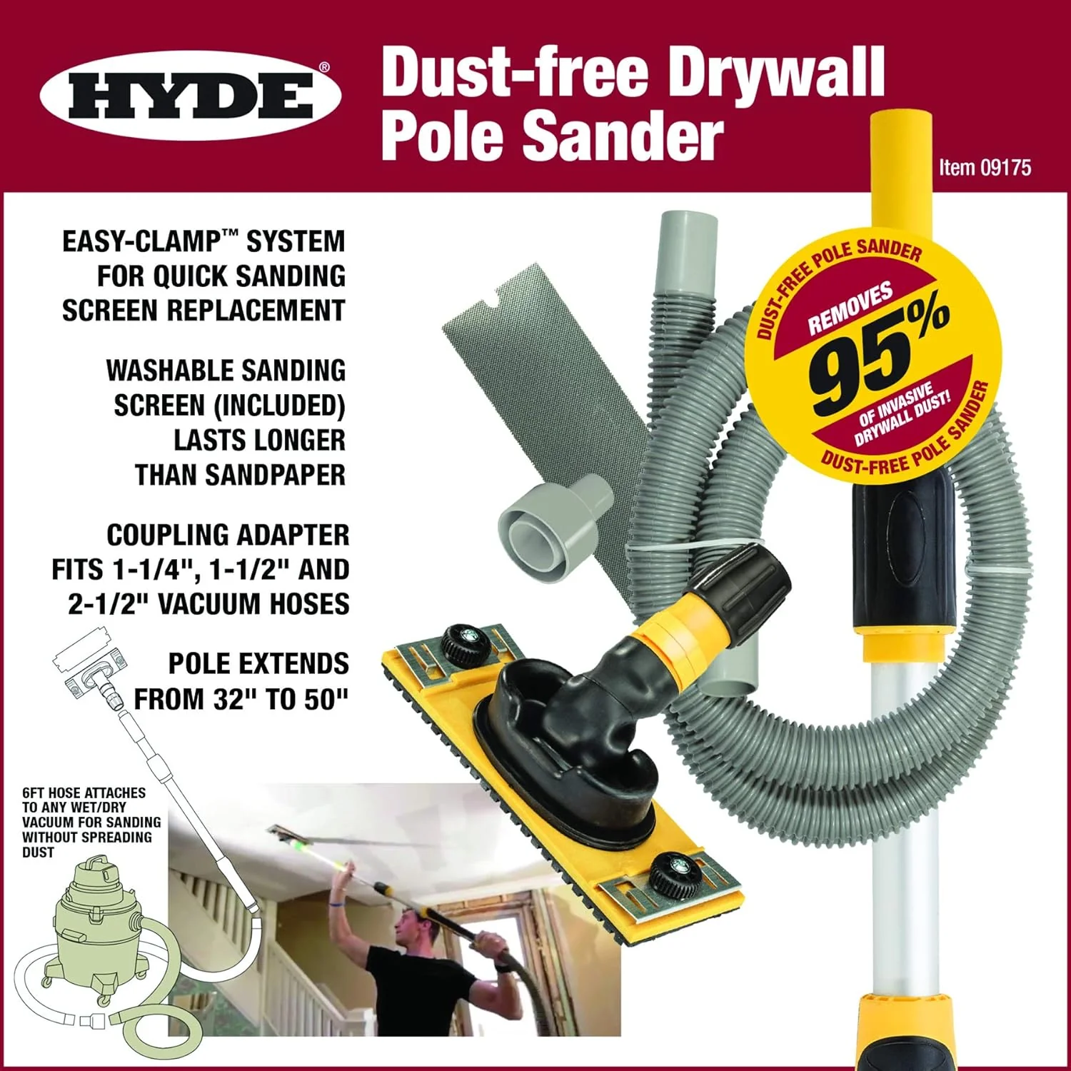 Hyde Tools 09175 Drywall Vacuum Sander, With Pole - Image 3